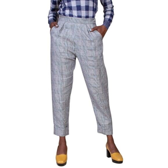 Rachel Comey Black Multi Houndstooth Pleated Tapered Leg Cuffed Hem Trouser - Picture 6 of 6